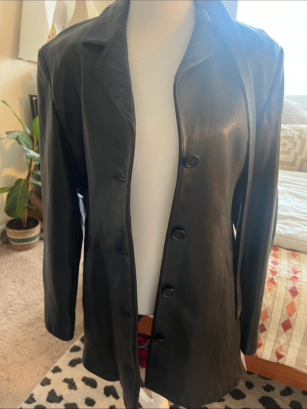 Milano Black Leather Button-Front Jacket